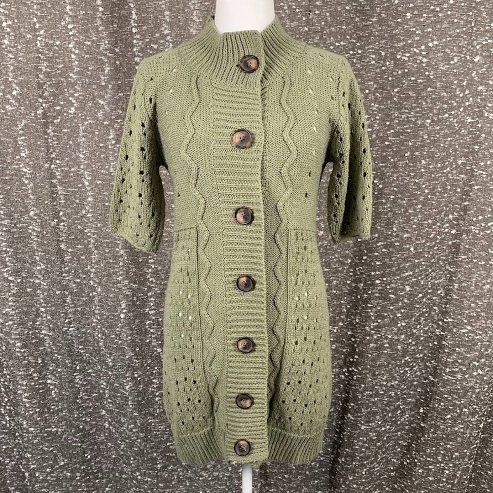 Vintage Y2K Funky People‎ Green Knit Sweater Dress Button Boho Women's M